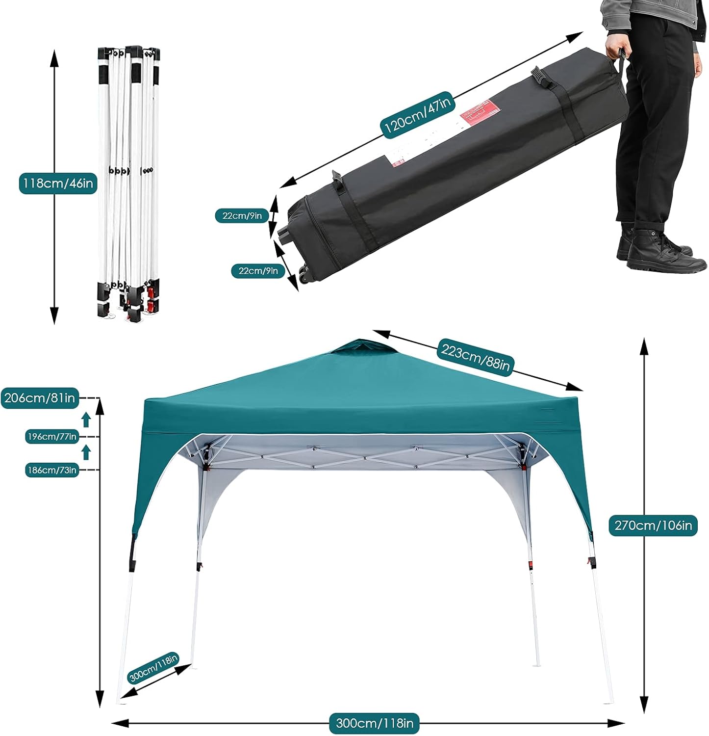 Canopy Tent with Sidewall 10'x10', Anti-UV Sun Instant Shelter Easy Set-up for Camping, Parties, Garden, Backyard, Wheel Carrying Bag