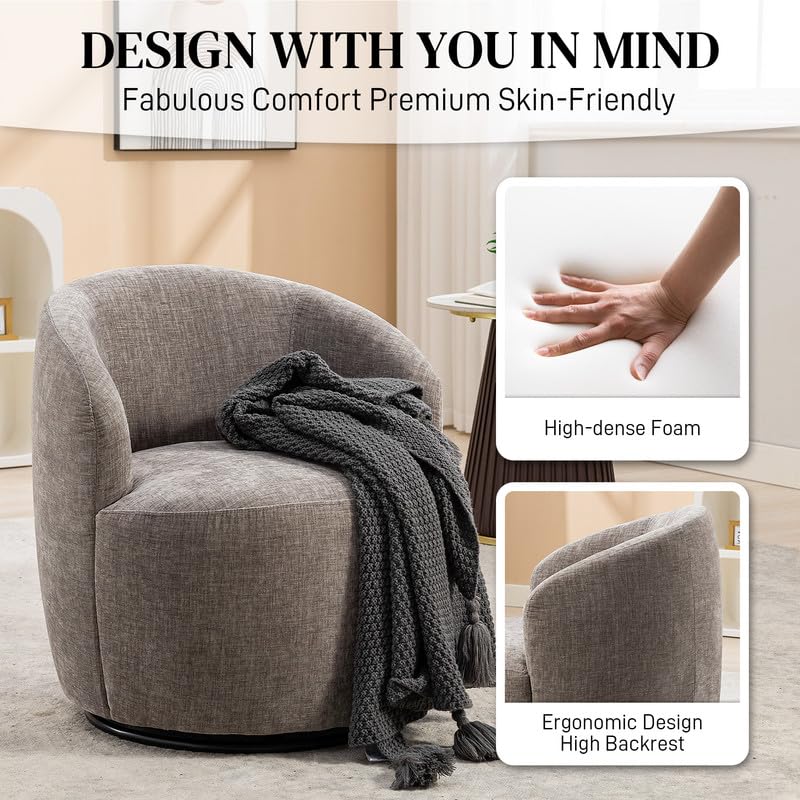 Swivel Barrel Chair Set of 2, 360 Degree Swivel Round Chair, Modern Upholstered Small Round Accent Arm Chairs,Chenille Living Room Barrel Chair, Suitable for Office (Mustard)