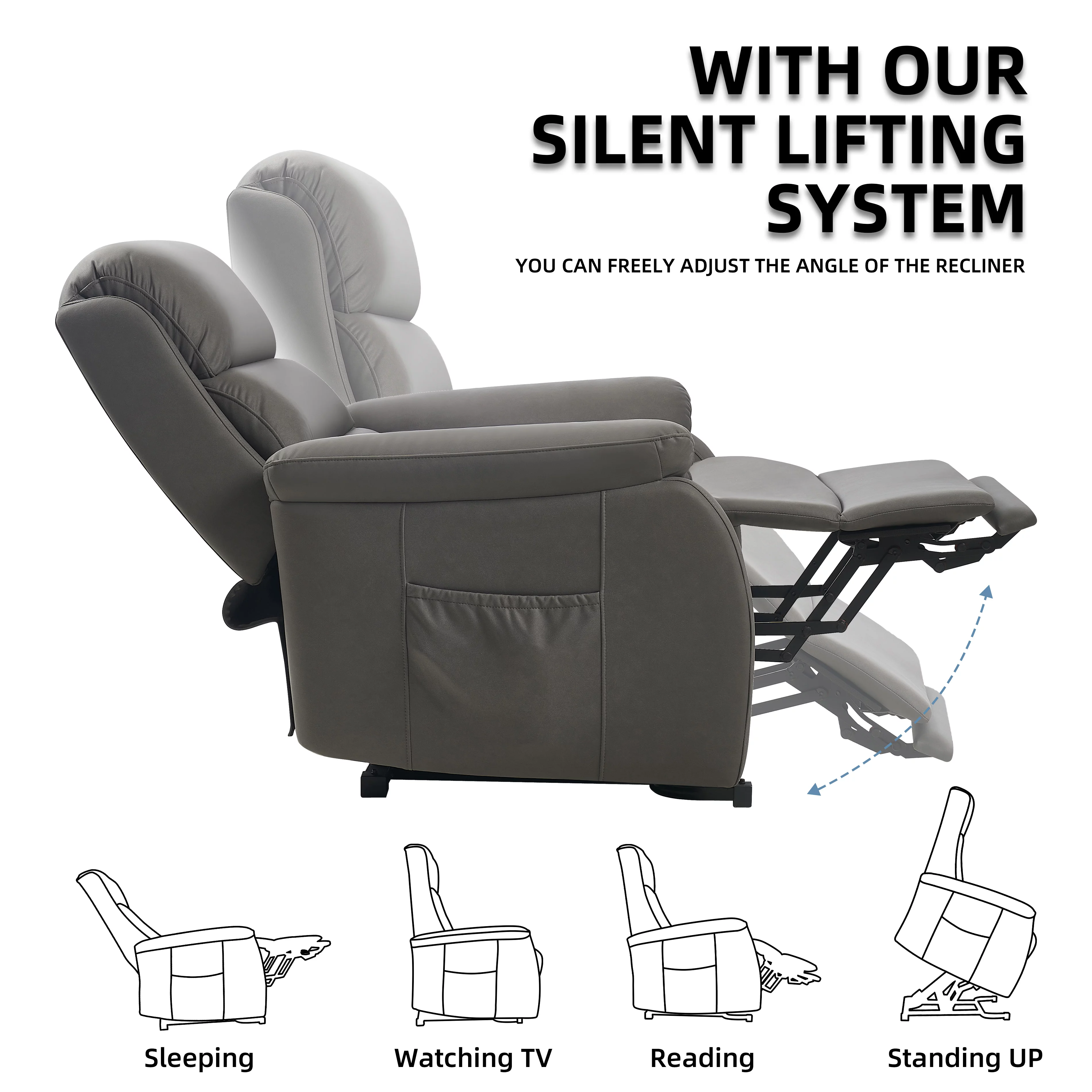 FIBO Electric Large Power Lift Recliner with Automatic Lift & Recline Button, Overstuffed Wide Recliners for Big Man People, Lift Chairs Recliners for Elderly with Massage and Heat, Fabric (Darkgrey)