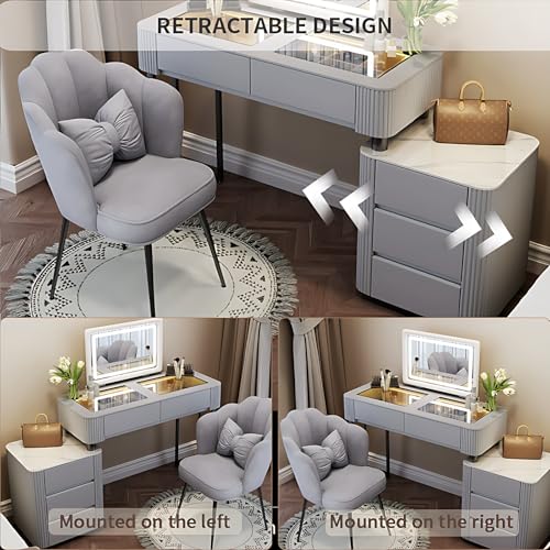 Vanity Table with Drawers - Fashion Vanity Table Set | LED Makeup Mirror & Chair Included | Solid Wood Bedroom Vanity | Atmosphere Light Design | New Makeup Experience (White, 40")