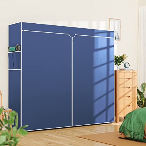 LEHOM G6C Heavy Duty Clothes Rack with Cover, Wire Garment Rack for Hanging Clothes, Compact Closet Storage Clothing Rack with Blue Oxford Fabric Cover, Adjustable Hanging Clothes Racks for Bedroom