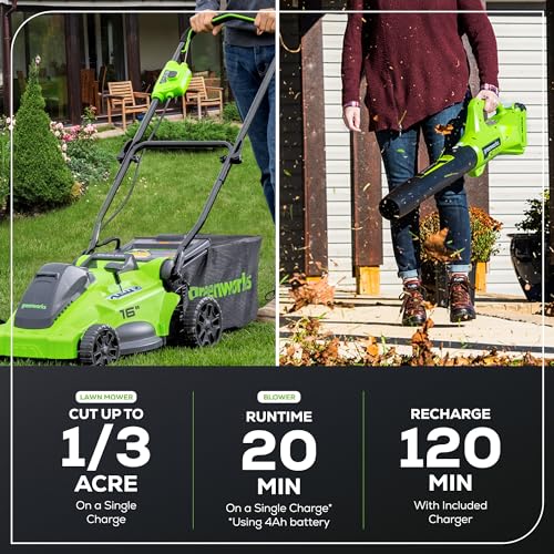 Greenworks 40V 16" Brushless Cordless (Push) Lawn Mower (75+ Compatible Tools), 4.0Ah Battery and Charger Included