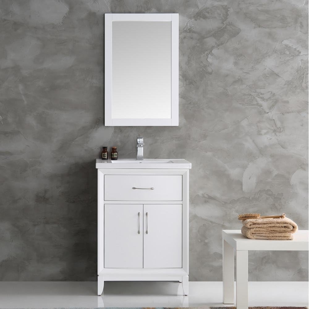 Fresca Cambridge 24" White Traditional Bathroom Vanity w/Mirror - Faucet Sold Separately