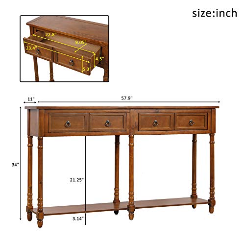 Merax (Antique Grey Wood Retro Console Table for Entryway Hallway Front Door Sideboard with Drawers and Bottom Shelf, Type 3