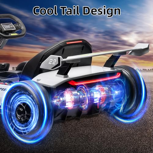 24V Electric Go Kart,300W Powerful Drift Kart for Kids, Electric Pedal Kart,with 300W Strong Motor, Drift/Sport Mode, Big Battery, Eva Tire,Length Adjustmen for Outdoor Racing Toy-White