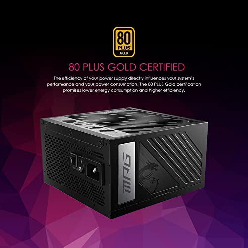MSI MPG A1000G PCIE 5 & ATX 3.0 Gaming Power Supply - Full Modular - 80 Plus Gold Certified 1000W - 100% Japanese 105°C Capacitors - Compact Size - ATX PSU (Renewed)