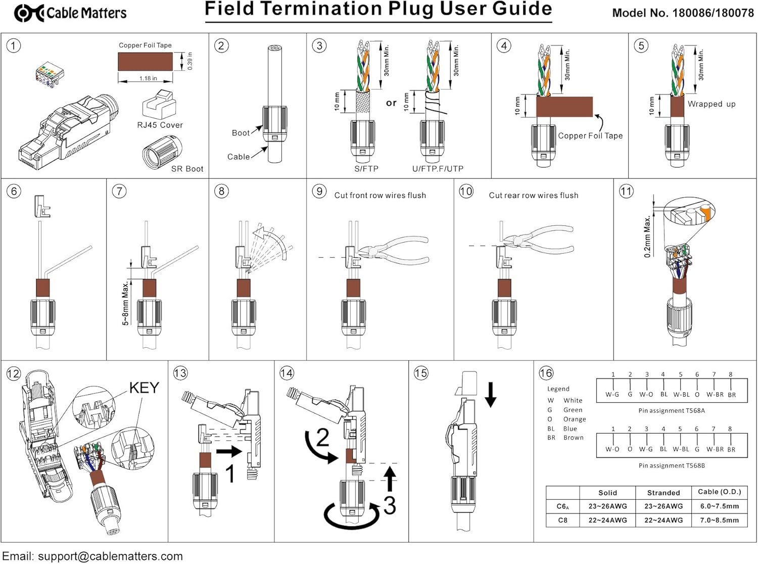 Cable Matters 6-Pack Tool Free Shielded RJ45 Cat 8, Cat8 Field Termination Plug, Cat8 Connector, Cat8 Plug