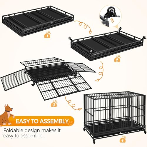 Yaheetech 48'' Dog Crate Extra Large Pet Crate XXL Indestructible Dog Crate W/2 Doors/Lockable Wheels/Removeable Trays for Indoor/Outdoor