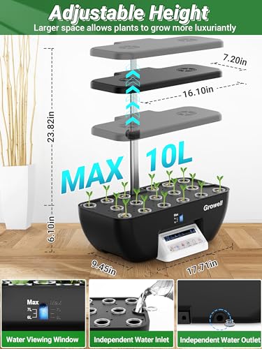 Hydroponics Growing System Kit, 17 Pods Herb Garden with 102 28W Full-Spectrum Grow Lights & 2 Fans, Indoor Garden with Water Pump, 10L Water Tank, Auto Timer, Height Adjustable (Black & Grey)