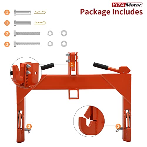 YITAMOTOR 3 Point Quick Hitch, 3000 lbs 3-Pt Attachments with 2" Receiver Hitch Adaptation to Category 1 & 2 Tractor with 5 Level Adjustable Bolt