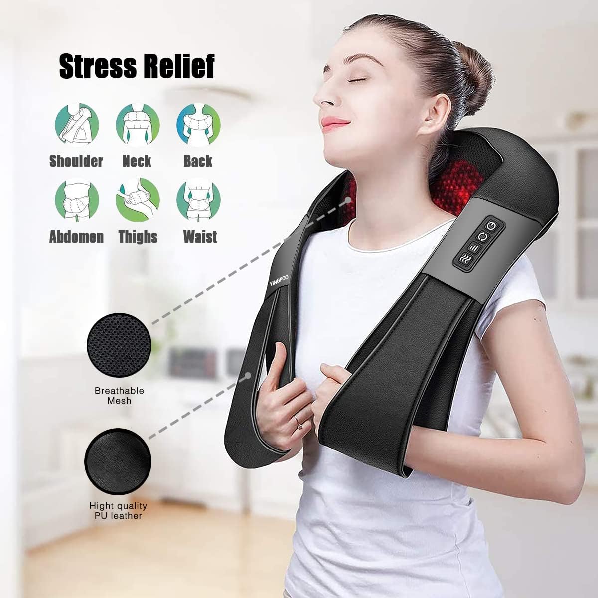 Shiatsu Neck and Back Massager with Soothing Heat, Deep Tissue 3D Kneading Pillow, Electric Shiatsu Back Neck and Shoulder Massage, Shoulders, Foot, Legs
