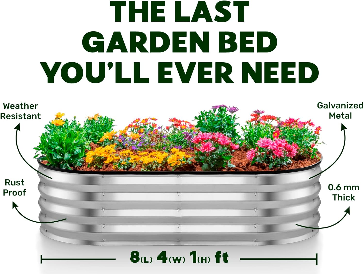 Galvanized Raised Garden Beds Outdoor // 8×4×1 ft Planter Raised Beds for Gardening, Vegetables, Flowers // Large Metal Garden Box (Silver) // Patent Pending Tool-Free Assembly