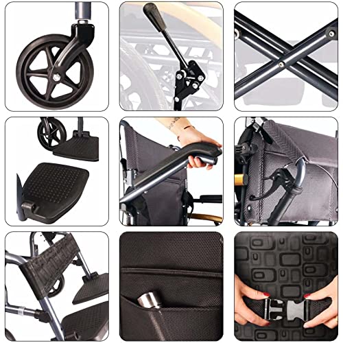 Heavy Duty Transport Wheelchair with Handbrakes, Lightweight Folding Transport Chair for Adults with Flip-Backs Arms & Swing-Away Footrests,Portable Wheel Chairs for Travel and Transport, 18Inch Seat