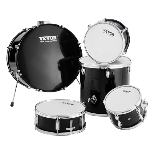 VEVOR Adult 5-Piece Drum Set, 22 Inches Complete Full Size Kit with Bass, Toms, Snare, Floor, Adjustable Throne, Stands, Cymbal, Hi-Hat Pedal and Drumsticks, Black