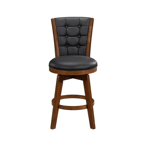 Lexicon Swivel Bar Stools Set of 2, Counter Height Stools for Kitchen Island, Kitchen Stools with Backs, Chestnut Finish and Black Faux Leather Cushion Seat
