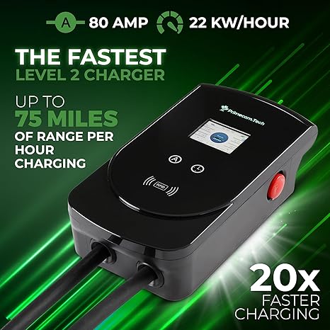 277/480V AC 1-phase 277V J1772 Level 2 EV charger 80A, cable length up to 50 feet (15.24 meters)