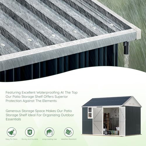 10X12X7.5 FT Outdoor Steel Storage Shed with Lockable Doors, 2 Windows, Transparent Roof Panels (Wood Panels & Frame Floor Not Included), Ideal for Patio Storage,Garbage Can, Chicken Coop，Brown