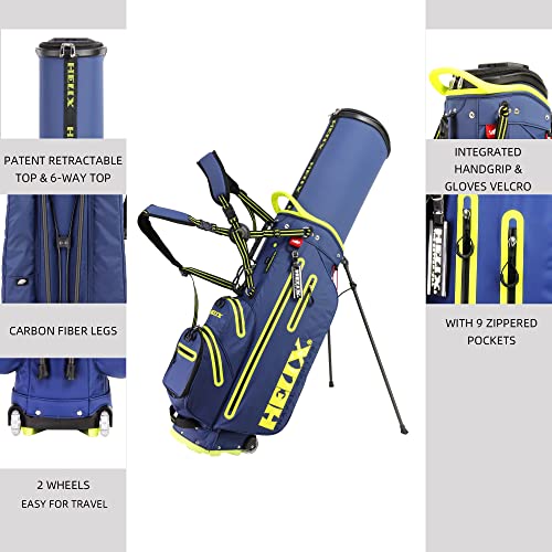 Helix Golf Stand Bag Retractable, 6 Way Dividers with Backstrap Shoulder Carry Golf Bag, Golf Bag Stand with Wheel for Traveling