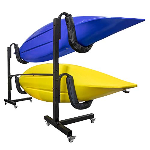 RaxGo Freestanding Kayak Storage Rack, Heavy Duty Storage for Two-Kayak, SUP, Canoe & Paddleboard for Indoor, Outdoor, Garage, Shed, or Dock, Adjustable Height