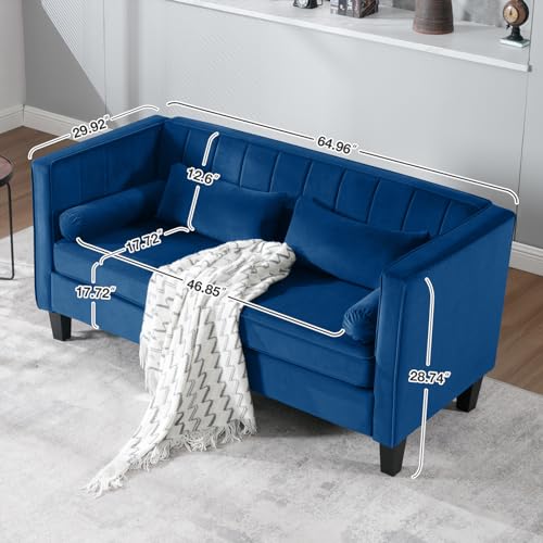 INMOZATA Velvet Loveseat Sofa Couch for Living Room, 65" Modern Sofa, Small Couches for Small Spaces with Bolster Pillows and Back Cushion, Comfy 2-Seater Couch for Bedroom, Apartment, Office Green