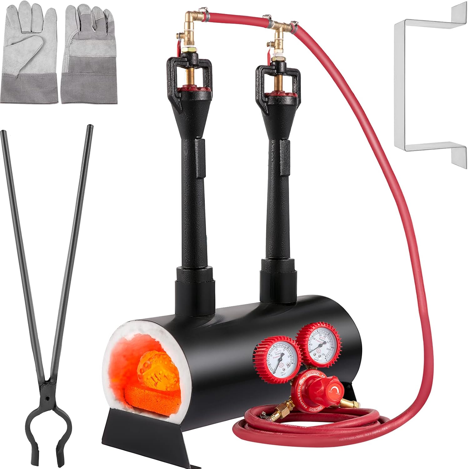 VEVOR Propane Knife Forge, Blacksmithing Forge with Dual Burners, Portable Propane Forge with an Open Structure, Large Capacity Farrier Forge, Round Propane Burner Forge for Knife and Tool Making