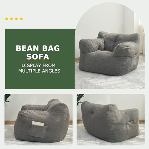 HIGOGOGO Giant Bean Bag Chairs for Adults,Big Comfy Chair Sofa for Bedroom Living Room, Large Lazy Bean Bag Chair with Pocket Armrests for Gaming, Reading