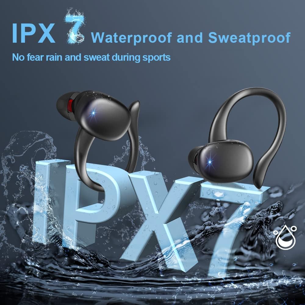 Wireless Earbud, Bluetooth 5.1 Ear Buds Sport Headphones IP7 Waterproof 30H Playtime in Ear Earhooks Buds Deep Bass Stereo Sound CVC 8.0 Noise Cancelling Wireless Earphones for Running Workout Gym Pack of 2