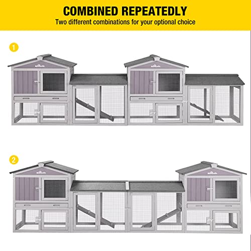 Aivituvin Rabbit Hutch Chicken Coop Bunny Rabbit Cage Duck House with Run Waterproof Roof for Outdoor, Plastic Tray, Expandable Design