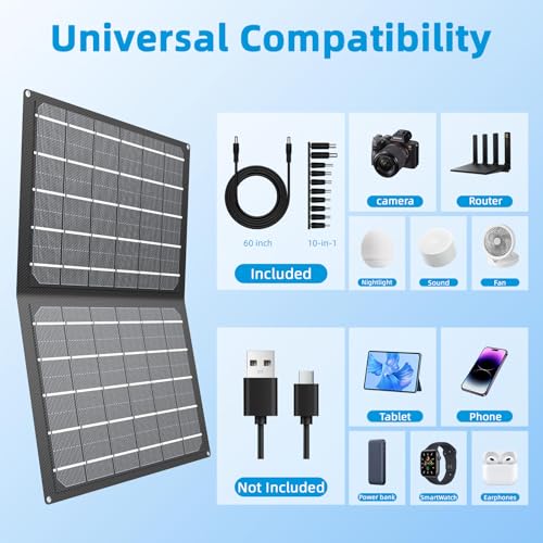 MARBERO 100W Portable Solar Panel, Foldable Solar Charger with Build-in Kickstand, Durable for Power Station, iPhone, Galaxy, Tablets, Outdoor Camping Travel, Off The Grid Living