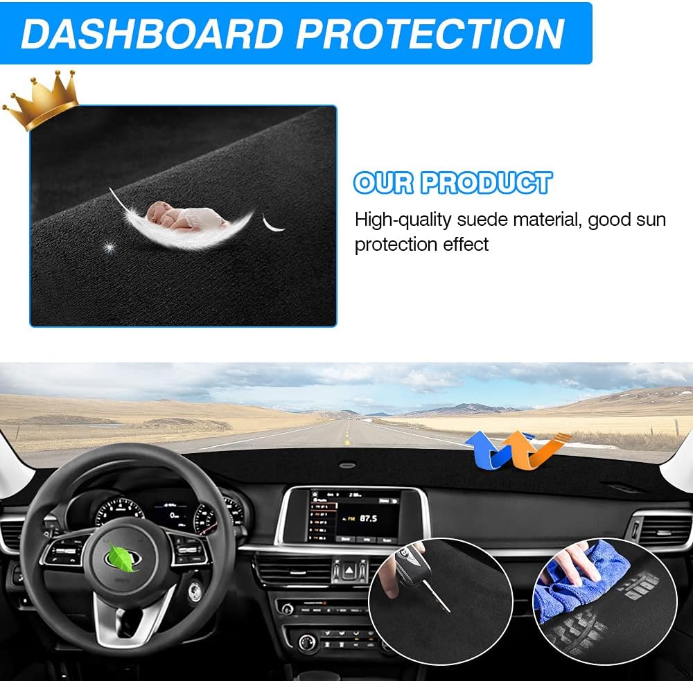 Cartist Custom Fit for Suede Dash Cover 2016 2017 2018 2019 2020 Kia Optima Dashboard Mat Non-Slip Dash Mat Pad Carpet Odorless Sunshade Glare UV Rays Protector Pack of 2