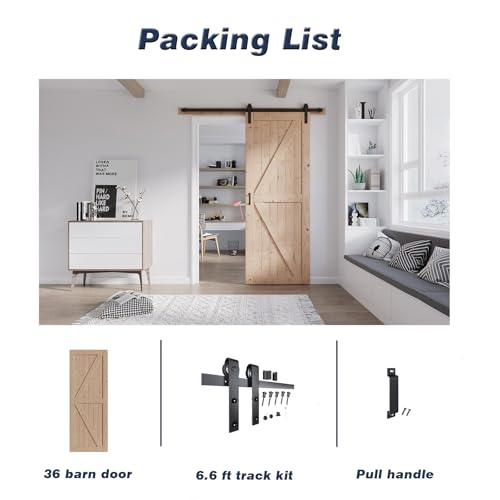 FREDBECK 48in x 80in Sliding Wood Barn Door with 8FT Barn Door Hardware Kit Included K Shape Solid Spruce Panel Sliding Door Double Surfaces Need to Assembly