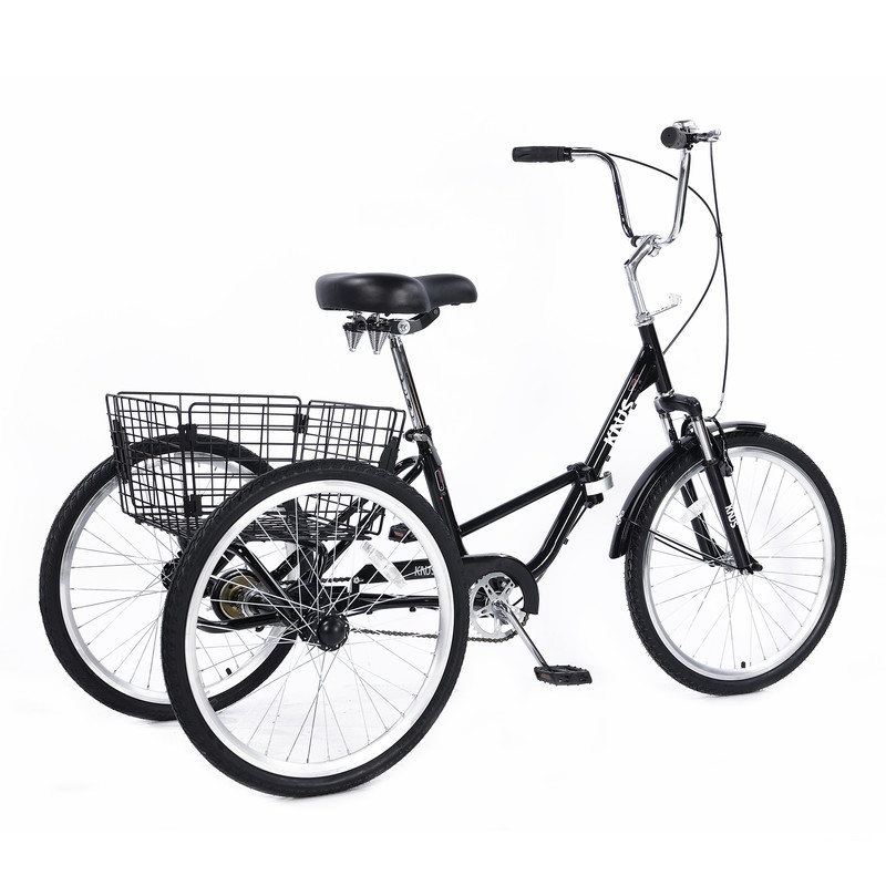Okimo 20in 3-Wheel Folding Tricycles for Adult Portable Outdoor Folding Trike with Large Basket for Adults, Black