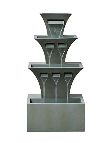 48" H Fountains Outdoor Indoor Tall Waterfall Fountain with LED Lights Large Modern Fountain for Garden,Patio,Backyard