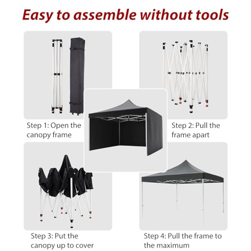 Commercial Canopy Tent 10*10ft,Instant Gazebo Tent, Outdoor Portable Shelter With 3 Sidewalls, Windows, Wheeled Bag,Stakes and Ropes,Pop Up Canopy Tent for Outdoor/Parties and Events-black
