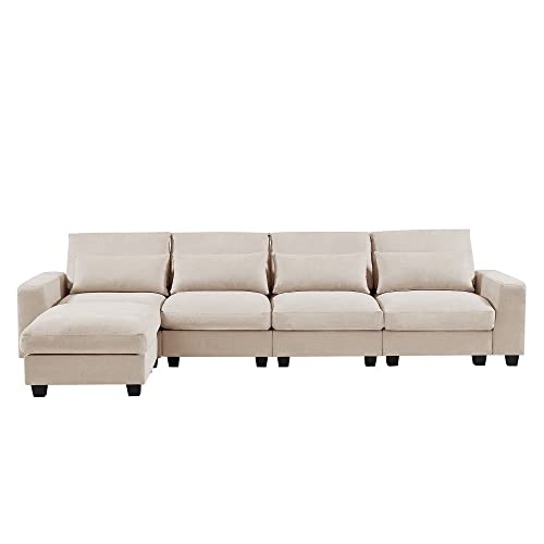 Modern Large L-Shape Feather Filled Sectional Sofa, Convertible Sofa Couch with Reversible Chaise for Living Room Living Room Furniture Sofas & Couches