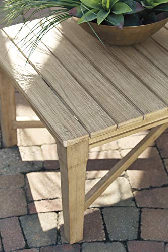Signature Design by Ashley Carter Hall Outdoor Eucalyptus Patio Sofa with Cushion, Beige