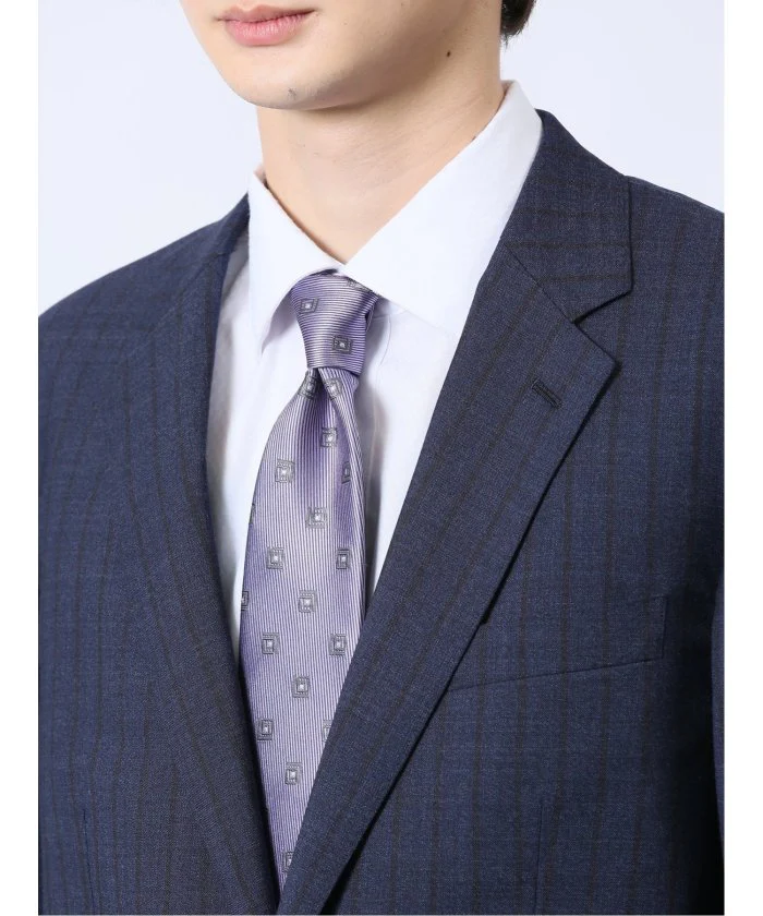 Wool Blend Regular Fit 2-Button 2-Piece Suit Navy Stripe