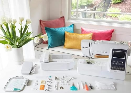 Brother SE700 Sewing and Embroidery Machine, Wireless LAN Connected, 135 Built-in Designs, 103 Built-in Stitches, Computerized, 4" x 4" Hoop Area, 3.7" Touchscreen Display, 8 Included Feet, White