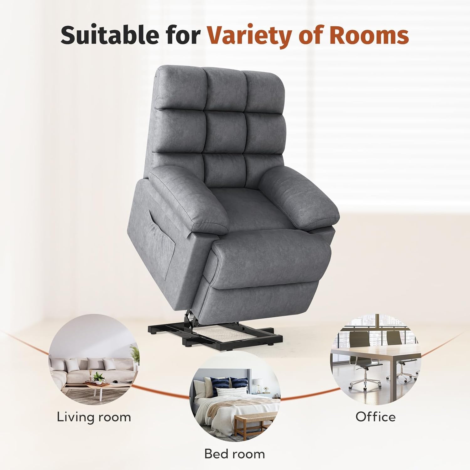 Phoenix Home Power Elderly, Modern Electric Lift Recliner Chairs for Adults, Gray
