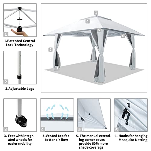 CROWN SHADES 13x13 Pop Up Gazebo, Canopy Tent, Gazebos on Clearance - Outdoor Gazebo for Backyard & Patio Furniture - Carpa Pop Up Tent with Wheeled STO-N-Go Cover Bag (Grey)