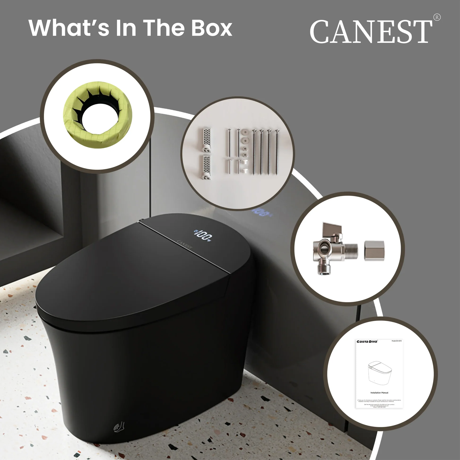 CANEST® Black Smart Toilet | ‎TC-200BG