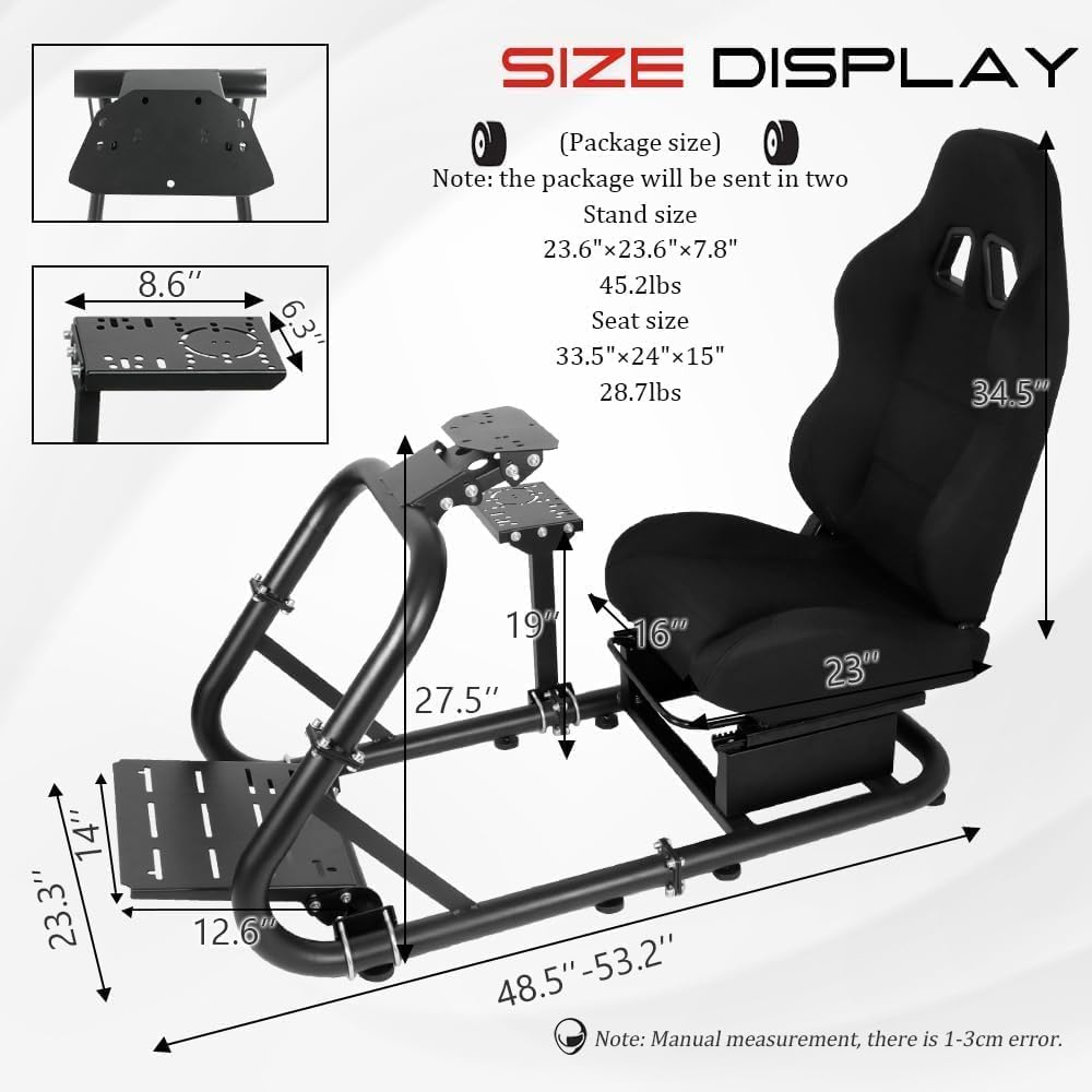 Marada Racing Simulator Cockpit with Comfort Seat Fit for Logitech/Thrustmaster/Fanatec G25 G27 G29 G920 G923 T300,Adjustable Sim Gaming Stand,No Wheel Pedal Shifter