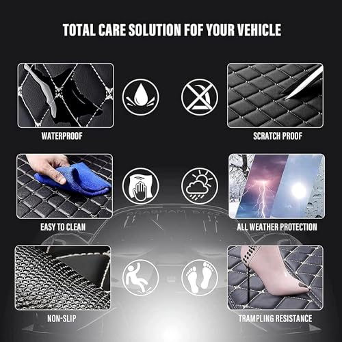 Custom car Floor mats for 96% of Cars, SUVs and Sports Cars, Full-Coverage Protective Floor mats for Men and Women, Non-Slip Leather Floor mats, All-Weather Luxury car mats-Gray-Black