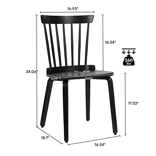 Farmhouse Dining Chairs Set of 4, Solid Wood Windsor Side Chair with Bentwood Legs Armless Black Spindle Back Kitchen Chairs for Dining Room Living Room, Black