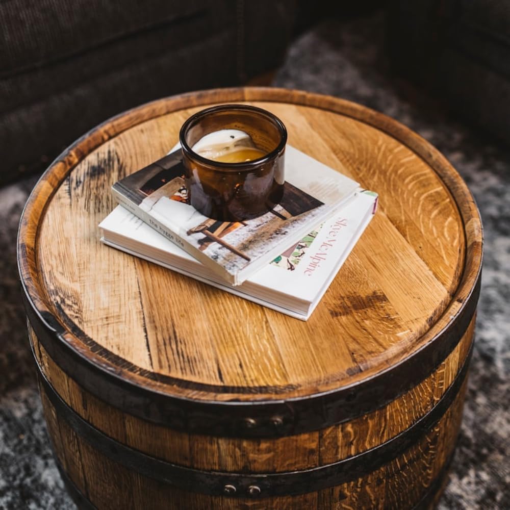 Whiskey Half Barrel Table, Whiskey Barrel, Wine Barrel End Table, Home Furniture, Barrel Furniture, White Oak, Bourbon Barrel Table, Unique Table, 24" W x 18" H x 24" D