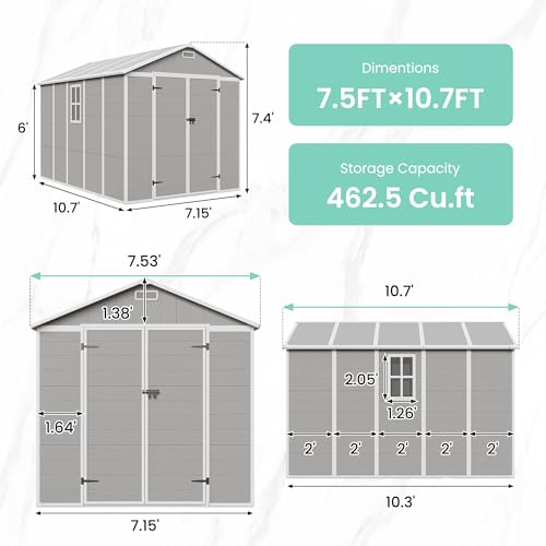 UDPATIO Outdoor Resin Storage Shed 6x4.5 FT, Plastic Garden Shed for Bike, Garbage Can, Tool, Outside Sheds with Lockable Door for Backyard, Patio, Lawn, Grey & White