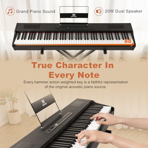 MUSTAR Digital Piano 88 Key Weighted Keyboard Hammer Action, MDP-1200 Weighted Keyboard with Stand, Full Size Electric Piano Keyboard 88 Keys with for Beginners, Portable Case, Sustain Pedal, Black