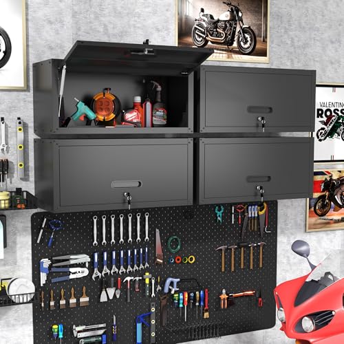 Metal Storage Cabinet with Wheels, Lockable Garage Cabinet with Doors and Shelves, Rolling Tool Storage, Assembly Required, Black
