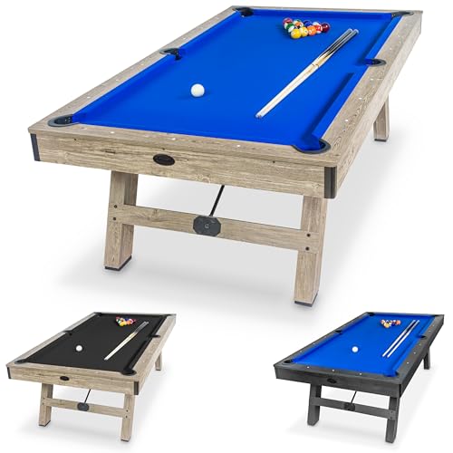 GoSports 8 ft Pool Table with Wood Finish - Modern Billiards Table with 2 Cue Sticks, Balls, Rack, Felt Brush and Chalk - Choose Your Style