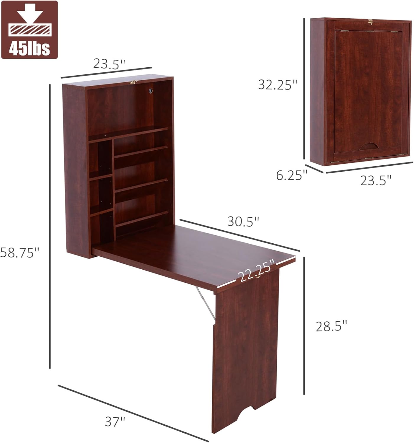 Wall Mounted Desk, Fold Out Convertible Floating, Multi-Function Murphy Desk for Home Office, Space Saving Computer/Hanging Desk, Table with Storage Area